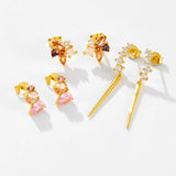 Champagne Gold Flower Stud Earrings — 925 Sterling Silver