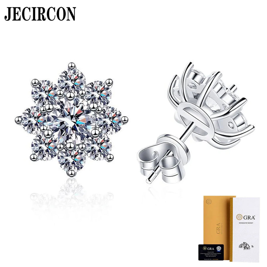 Elegant JECIRCON S925 Sterling Silver Stud Earrings for Women Sunflower 0.3/0.5 Carat D Color Moissanite Seiko Full Diamond Fine Jewelry - Premium Fine Jewelry by Hennafy Jewel