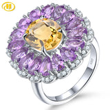Elegant Natural Pink Amethyst Citrine Sterling Silver Ring 5.8 Carats Genuine Gemstone Multucolor Original Design Women Romantic Jewelry - Premium Fine Jewelry by Hennafy Jewel