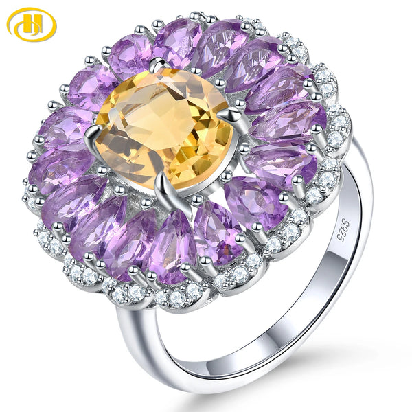 Elegant Natural Pink Amethyst Citrine Sterling Silver Ring 5.8 Carats Genuine Gemstone Multucolor Original Design Women Romantic Jewelry - Premium Fine Jewelry by Hennafy Jewel