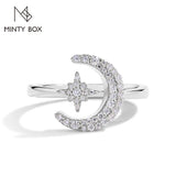 Elegant MINTYBOX 0.242CTW Star Moon S925 Sterling Silver Moissanite Rings For Women Lab Diamond Ring 18K Gold Plated Wedding Jewelr Gift - Premium Fine Jewelry by Hennafy Jewel