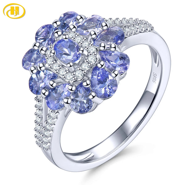Elegant Sterling Silver Oval Tanzanite Ring with Natural Side Stones, 1.5 Carats - Premium Fine Jewelry by Hennafy Jewel