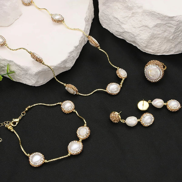 Elegant Natural Baroque Shaped Pearl Women's Jewelry Set - Premium Fine Jewelry by Hennafy Jewel