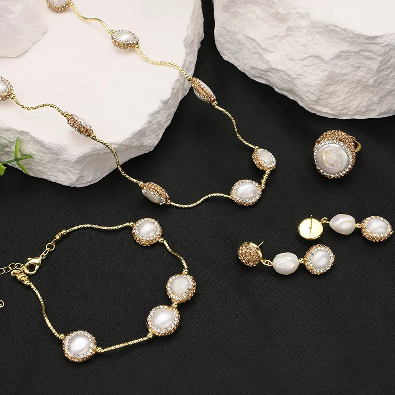 Elegant Natural Baroque Shaped Pearl Women's Jewelry Set - Premium Fine Jewelry by Hennafy Jewel