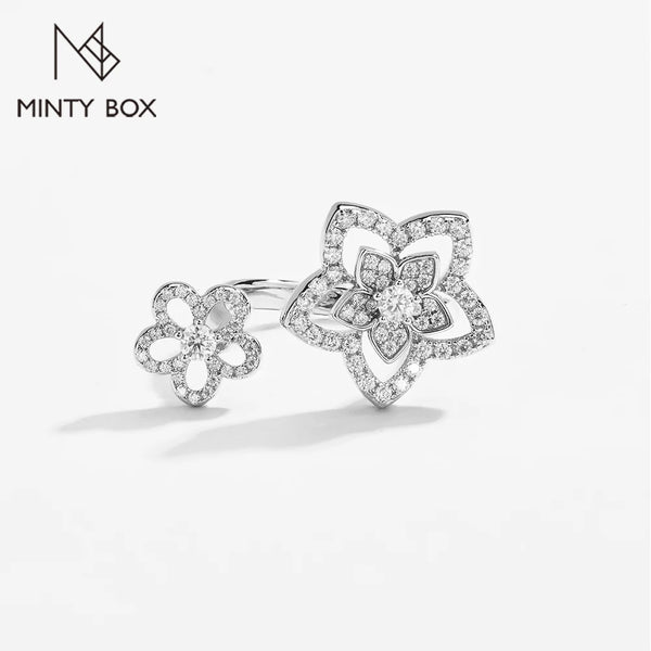 Elegant MINTYBOX S925 Sterling Sliver Flower Moissanite Rings for Women D Color Diamond Wedding Band Sparkly Fine Jewelry Certificated - Premium Fine Jewelry by Hennafy Jewel