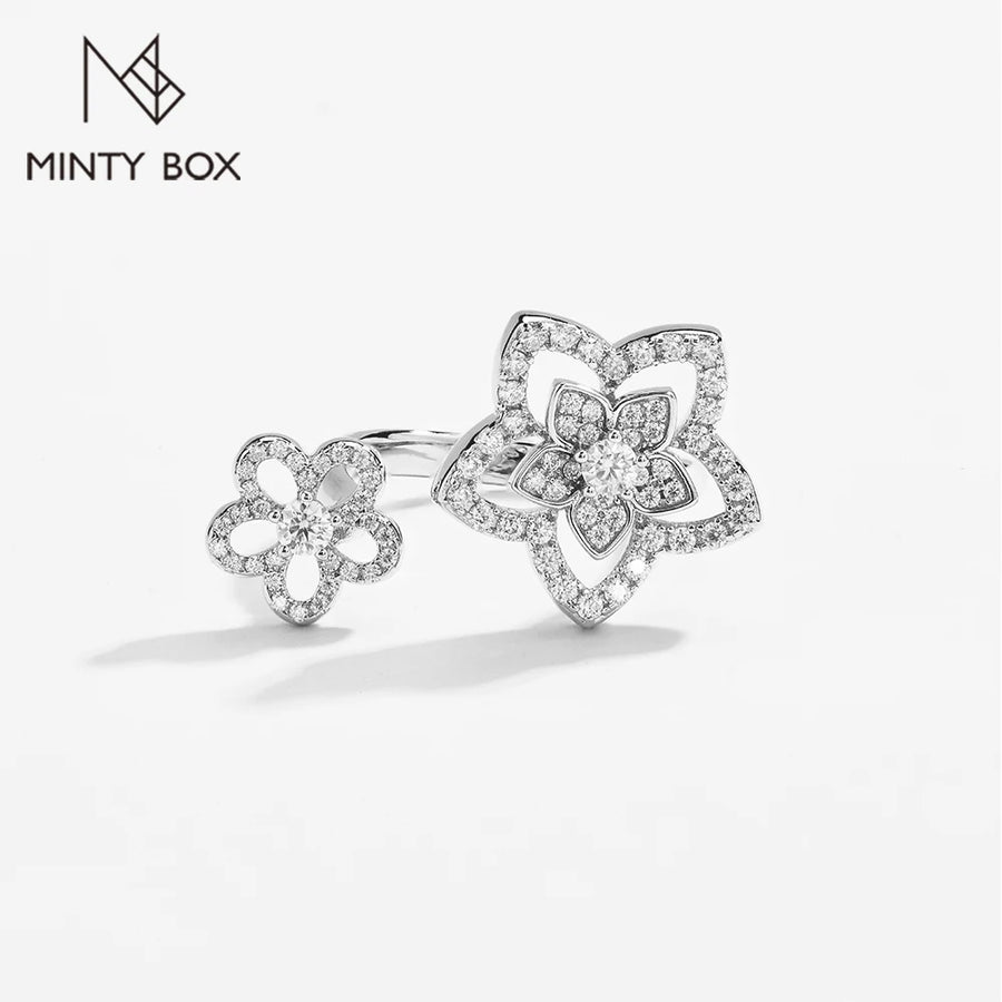 Elegant MINTYBOX S925 Sterling Sliver Flower Moissanite Rings for Women D Color Diamond Wedding Band Sparkly Fine Jewelry Certificated - Premium Fine Jewelry by Hennafy Jewel