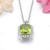 Elegant Natural Peridot Sterling Silver Pendants 1.5 Carats Genuine Gemstone Square Faced Cut Women Daily Style S925 Birthday Gifts - Premium Fine Jewelry by Hennafy Jewel