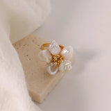 Luxury Natural Baroque Pearl Flower Open Ring Woman Minimalism Art Luxury Jewelry Bridesmaid Gifts Wedding Jewelry GR0394 - Premium Fine Jewelry by Hennafy Jewel