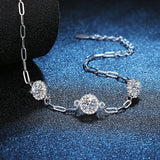 Classic JECIRCON Women S925 Sterling Silver Moissanite Bracelet Temperament Versatile Classic Round Bag 1.5ct 3 Stone Moissanite Jewelry - Premium Fine Jewelry by Hennafy Jewel