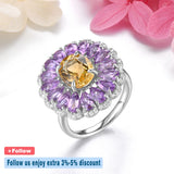 Elegant Natural Pink Amethyst Citrine Sterling Silver Ring 5.8 Carats Genuine Gemstone Multucolor Original Design Women Romantic Jewelry - Premium Fine Jewelry by Hennafy Jewel