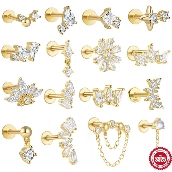 Sterling Silver Zircon Flower Cartilage Stud Earrings