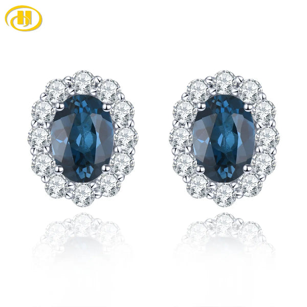 Classic Natural Dark Blue Topaz Solid Sterling Silver Stud Earring 1.8 Carats Genuine Gemstone Women Classic Birthday Anniversary Gifts - Premium Fine Jewelry by Hennafy Jewel