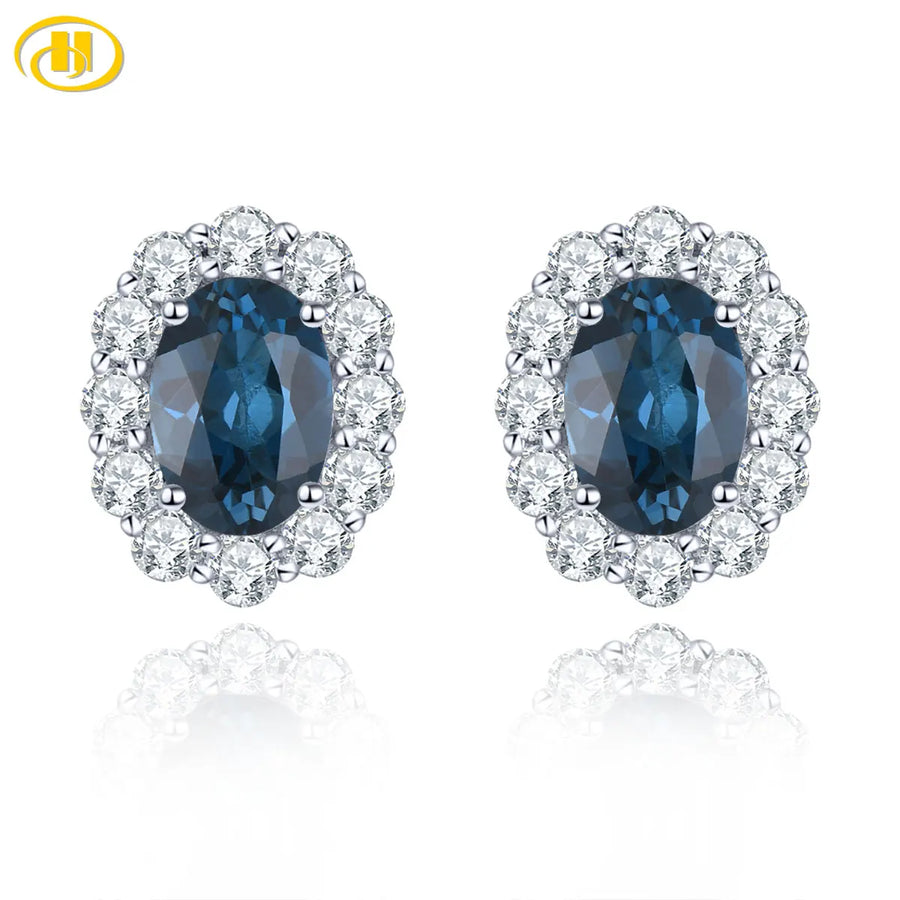 Classic Natural Dark Blue Topaz Solid Sterling Silver Stud Earring 1.8 Carats Genuine Gemstone Women Classic Birthday Anniversary Gifts - Premium Fine Jewelry by Hennafy Jewel