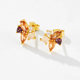Champagne Gold Flower Stud Earrings — 925 Sterling Silver