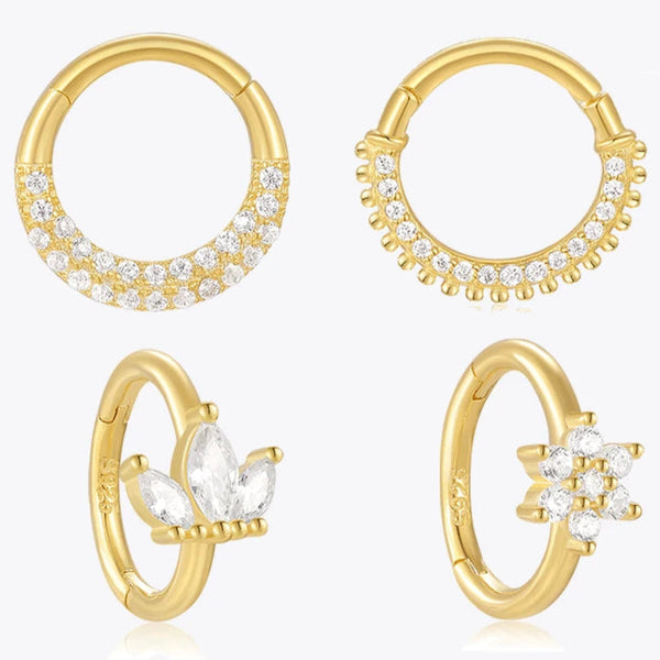 Zircon Circle Nose Ring & Stud Earring — Sterling Silver