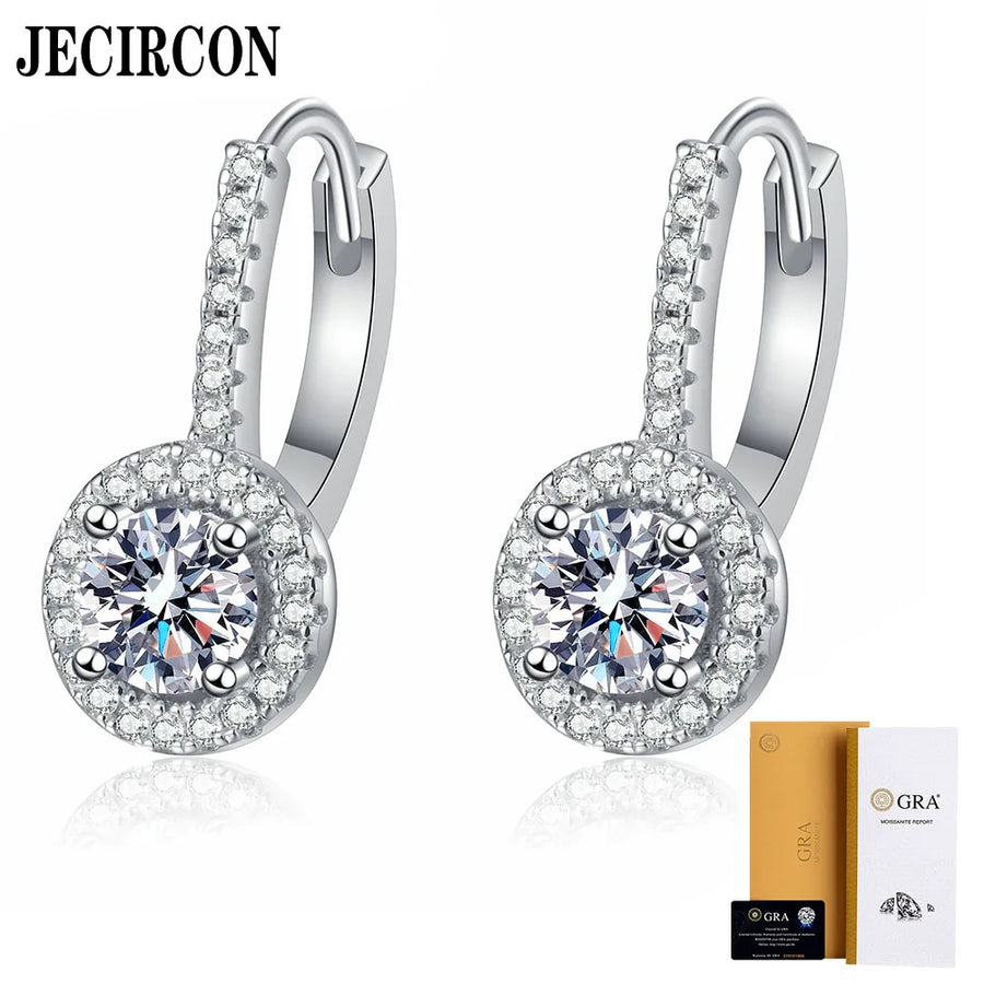 Elegant JECIRCON S925 Sterling Silver Hoop Earrings Plated  PT950 Gold Round Bag 0.5ct Moissanite Ear Buckle Simple Jewelry Wedding Gift - Premium Fine Jewelry by Hennafy Jewel