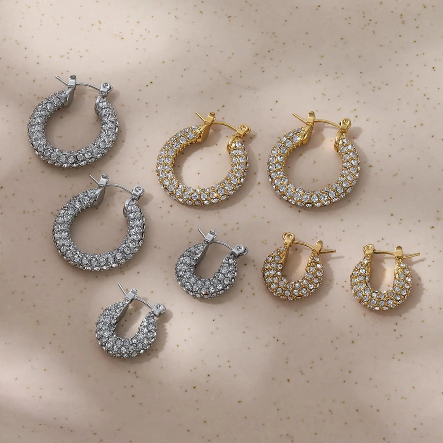 Lumina CZ Pavé Hoop Earrings — Waterproof Stainless Steel