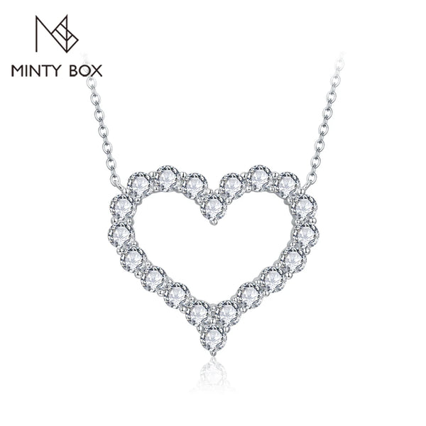 Elegant MINTYBOX Solid 925 Silver Moissanite Necklace for Women Heart Shape Diamond Engagement Wedding Luxurly Sparkling Jewelry Gift - Premium Fine Jewelry by Hennafy Jewel
