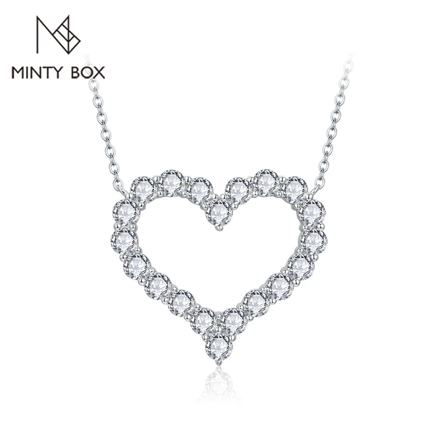 Elegant MINTYBOX Solid 925 Silver Moissanite Necklace for Women Heart Shape Diamond Engagement Wedding Luxurly Sparkling Jewelry Gift - Premium Fine Jewelry by Hennafy Jewel