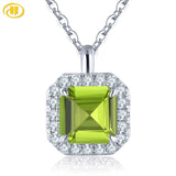 Elegant Natural Peridot Sterling Silver Pendants 1.5 Carats Genuine Gemstone Square Faced Cut Women Daily Style S925 Birthday Gifts - Premium Fine Jewelry by Hennafy Jewel