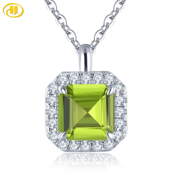 Elegant Natural Peridot Sterling Silver Pendants 1.5 Carats Genuine Gemstone Square Faced Cut Women Daily Style S925 Birthday Gifts - Premium Fine Jewelry by Hennafy Jewel