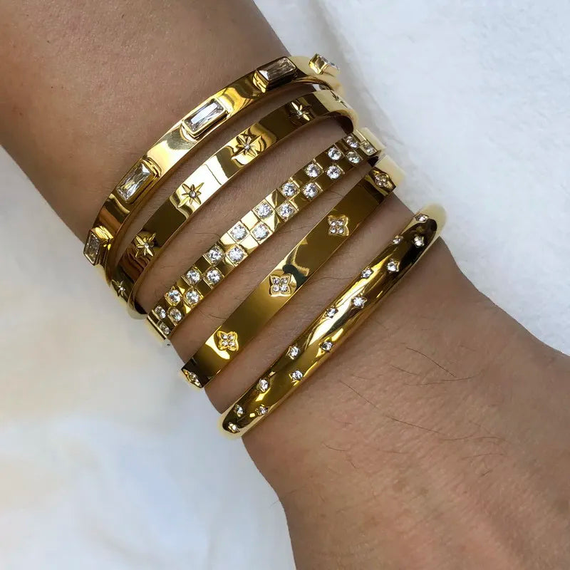 Celestial CZ Open Bangle — 18K Gold Plated, Waterproof