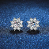 Elegant JECIRCON S925 Sterling Silver Stud Earrings for Women Sunflower 0.3/0.5 Carat D Color Moissanite Seiko Full Diamond Fine Jewelry - Premium Fine Jewelry by Hennafy Jewel