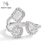 Elegant MINTYBOX Three Stone Lab Diamond Ring S925 Sterling Silver Moissanite Rings For Women 18K Gold Plated Engagement Party Gift - Premium Fine Jewelry by Hennafy Jewel
