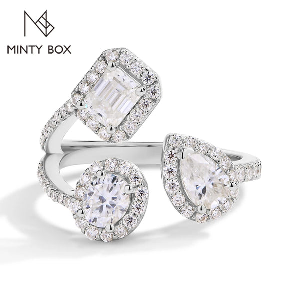 Elegant MINTYBOX Three Stone Lab Diamond Ring S925 Sterling Silver Moissanite Rings For Women 18K Gold Plated Engagement Party Gift - Premium Fine Jewelry by Hennafy Jewel