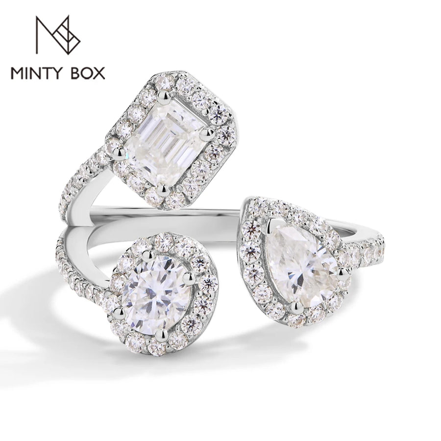 Elegant MINTYBOX Three Stone Lab Diamond Ring S925 Sterling Silver Moissanite Rings For Women 18K Gold Plated Engagement Party Gift - Premium Fine Jewelry by Hennafy Jewel