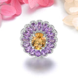 Elegant Natural Pink Amethyst Citrine Sterling Silver Ring 5.8 Carats Genuine Gemstone Multucolor Original Design Women Romantic Jewelry - Premium Fine Jewelry by Hennafy Jewel