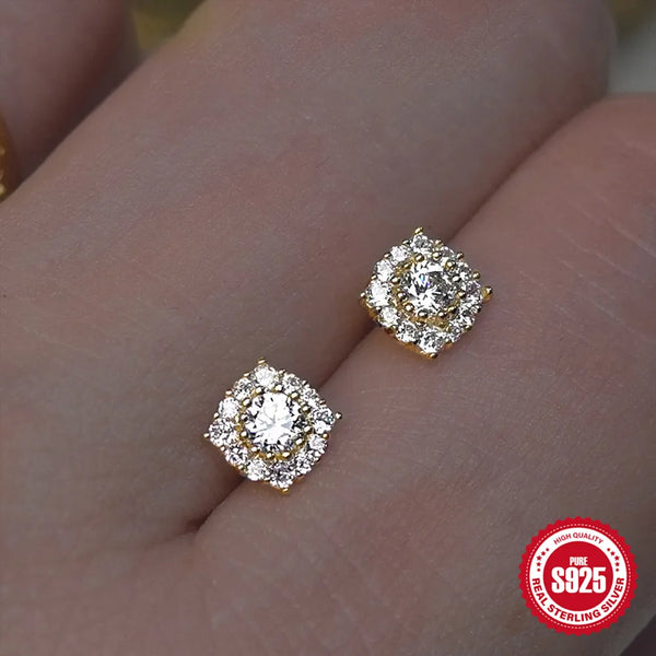 Classic Square CZ Stud Earrings — Sterling Silver