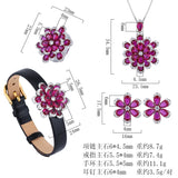Luxury Red Corundum Flower Light Luxury S925 Silver Plated 18K Gold Inlaid Ruby Women's Ring Pendant Earrings Bracelet Four - Premium Fine Jewelry by Hennafy Jewel