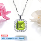 Elegant Natural Peridot Sterling Silver Pendants 1.5 Carats Genuine Gemstone Square Faced Cut Women Daily Style S925 Birthday Gifts - Premium Fine Jewelry by Hennafy Jewel
