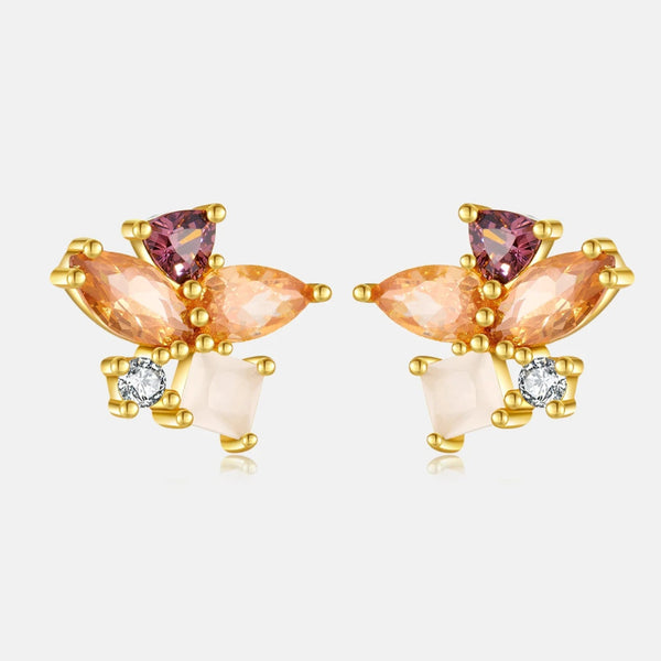 Champagne Gold Flower Stud Earrings — 925 Sterling Silver