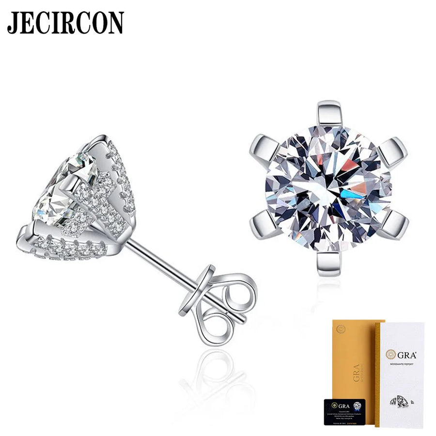 Classic JECIRCON Women Earrings 925 Sterling Silver Moissanite Stud Earrings Full of Diamonds Classic 6 Claw Fashion Simple Earr Jewelry - Premium Fine Jewelry by Hennafy Jewel