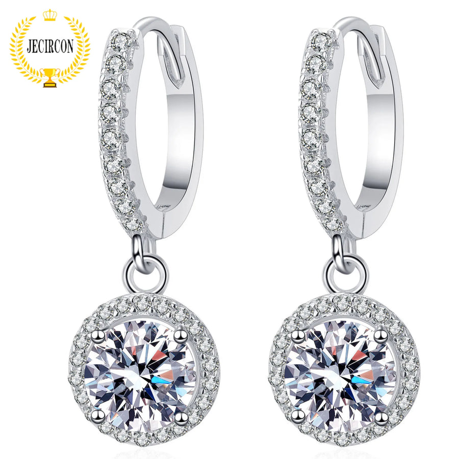 Elegant JECIRCON 925 Sterling Silver Drop Earrings for Women Round Moissanite Earrings Plated PT950 Gold Jewelry Factory Sales Wholesale - Premium Fine Jewelry by Hennafy Jewel